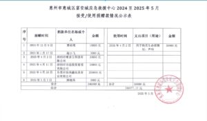 惠州市惠城区富安城应急救援中心2024年9月至2025年5月公账接受/使用捐赠款情况公示
